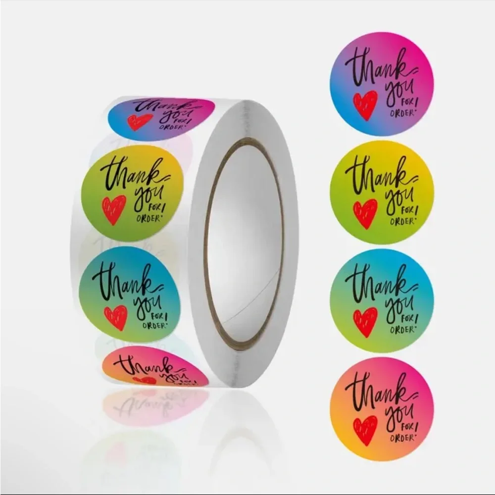 Roll of 500 Thank You Stickers Bright Colors Tie Dye Style